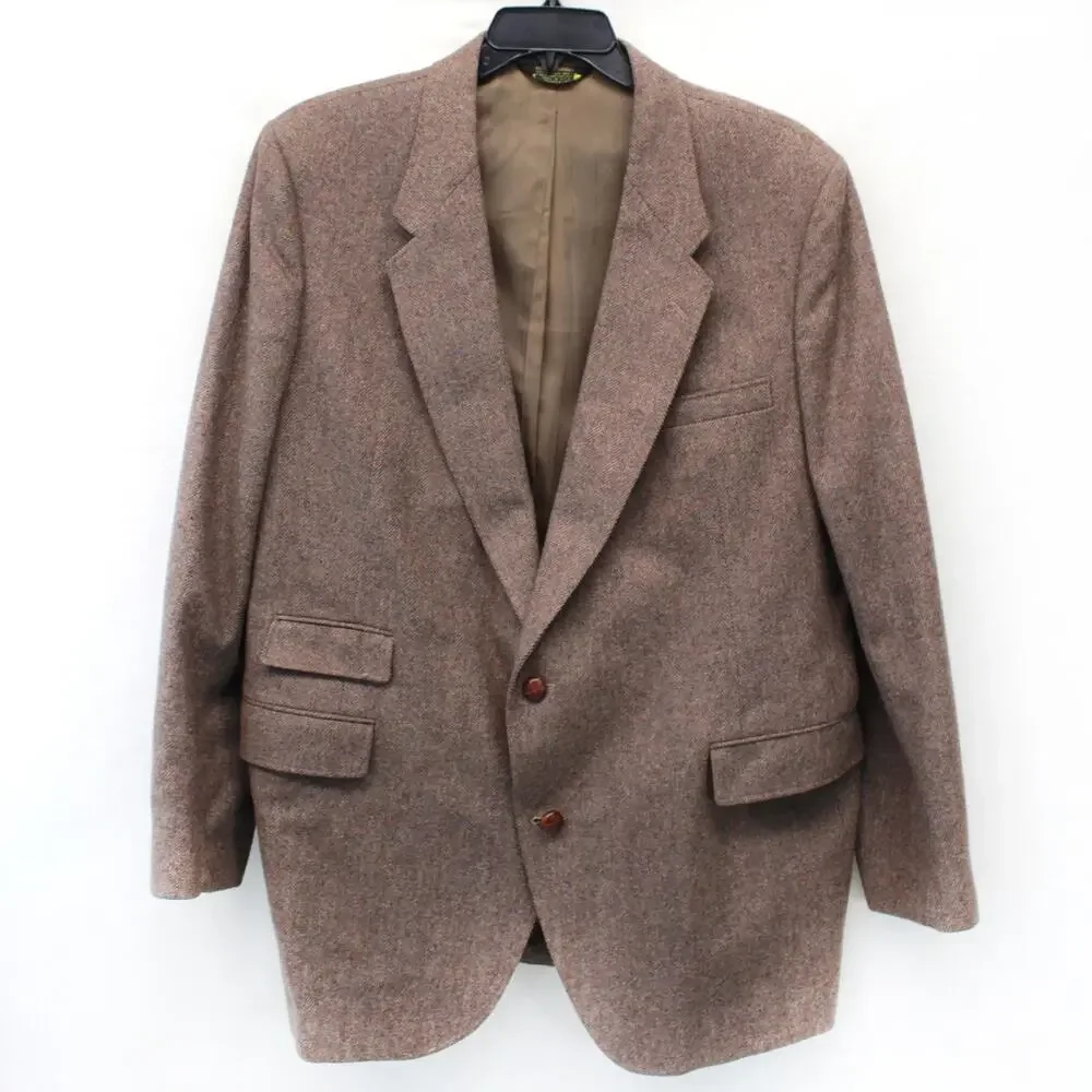 Stadium Club Saxony Vintage Wool Blazer Jacket Herringbone Professor Size 48R